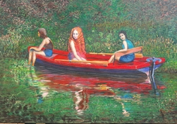 Three girls in a boat